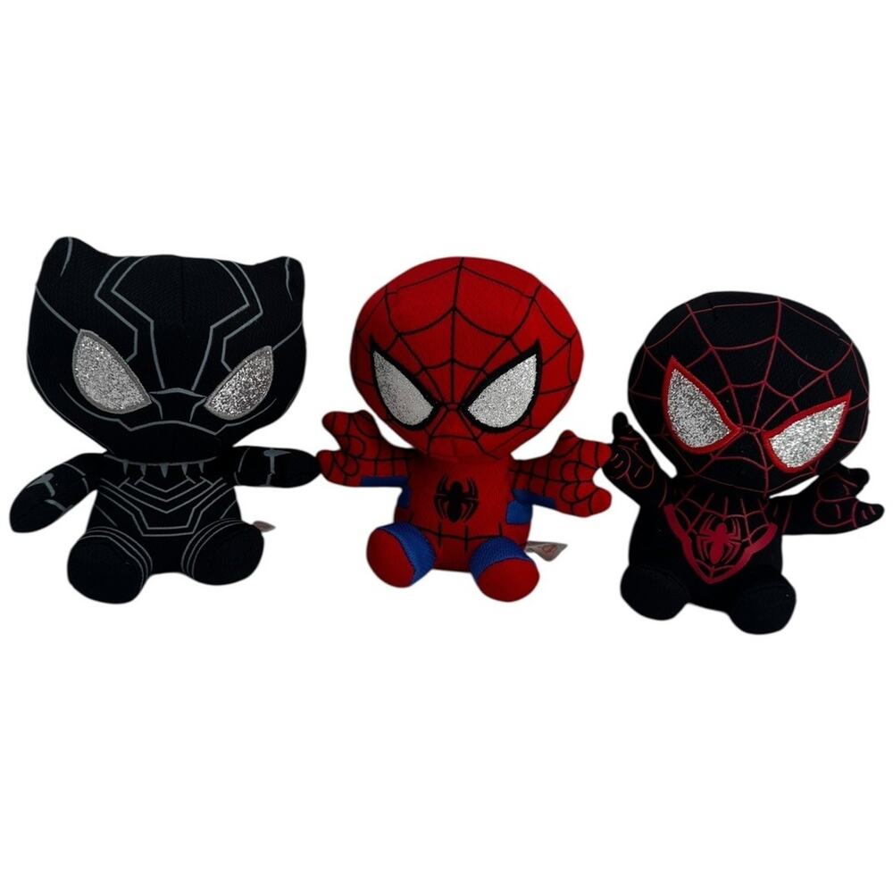 Marvel Spider-Man Plush Lot of 3 Miles Morales Black Suit Classic Spidey